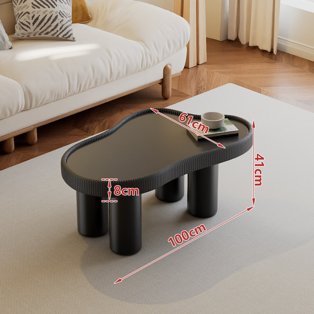 EDB046 - Modern Irregular Glass Coffee Table with Leather-Wrapped Edge image 9