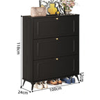 SOCE053 - Slim Black 3 Flip Drawers Wooden Space-Saver Shoe Cabinet image 8