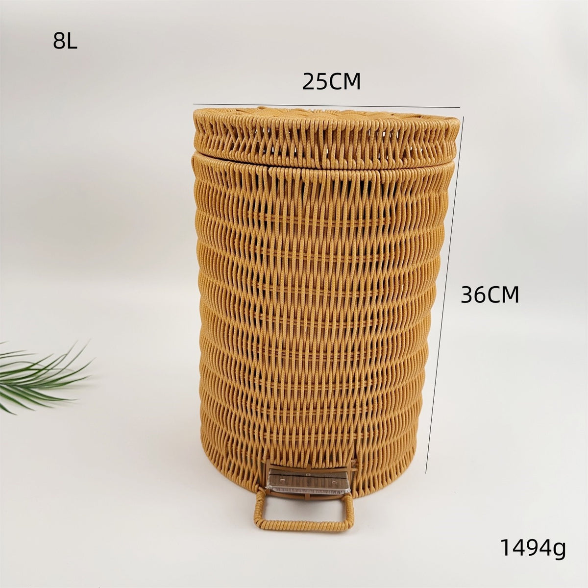 BAS009 - Round Woven Rattan Pedal Trash Bin with Lid image 5