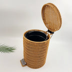 BAS009 - Round Woven Rattan Pedal Trash Bin with Lid image 1