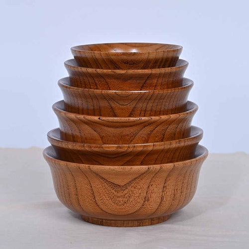 BOWL009 - Reversible Edge Wooden Bowl | Natural Solid Wood Tableware image 1