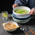 BOWL001 - White Double-Handle Ceramic Soup Plate | Underglaze Serving Dish image 0