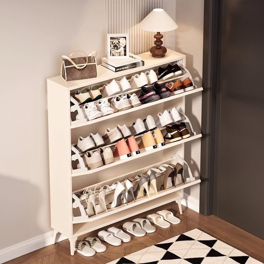 SOCE054 - Elegant French Cream 3 Flip-Down Doors Shoe Cabinet image 2