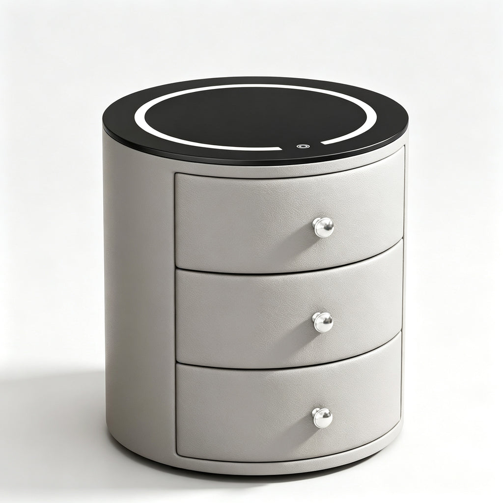 CBD036 - Round Smart Nightstand | Touch LED Light & Wireless Charging Panel image 3