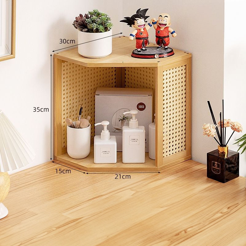 CSR003 - Stackable Corner Desktop Shelf Organizer with Rattan-Style Panels image 0