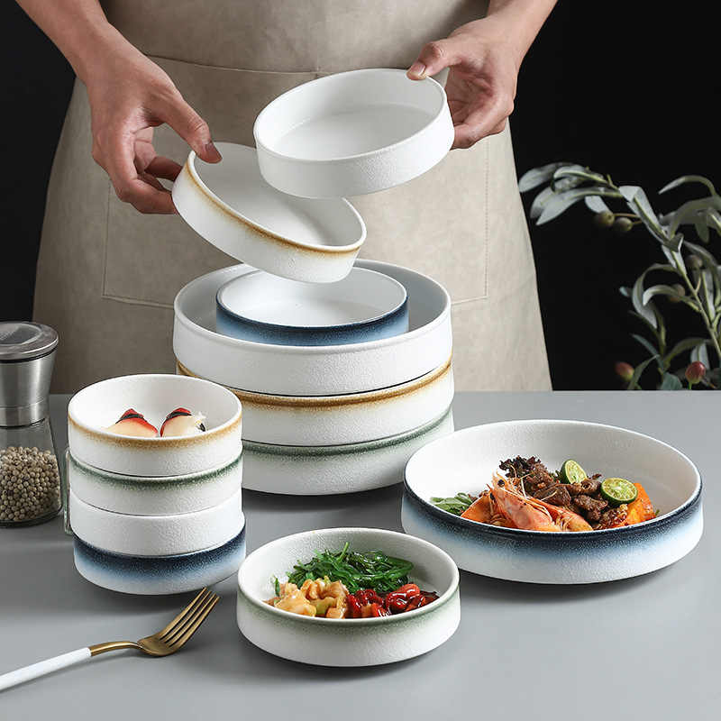 DISH002 - Creative Frosted Ceramic Bowl & Deep Plate image 0