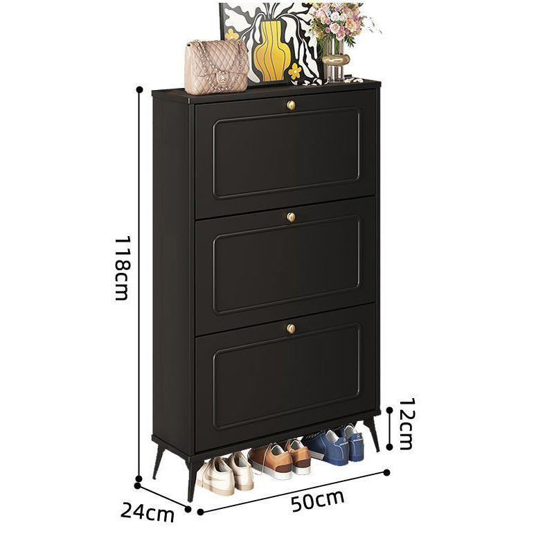 SOCE053 - Slim Black 3 Flip Drawers Wooden Space-Saver Shoe Cabinet image 4