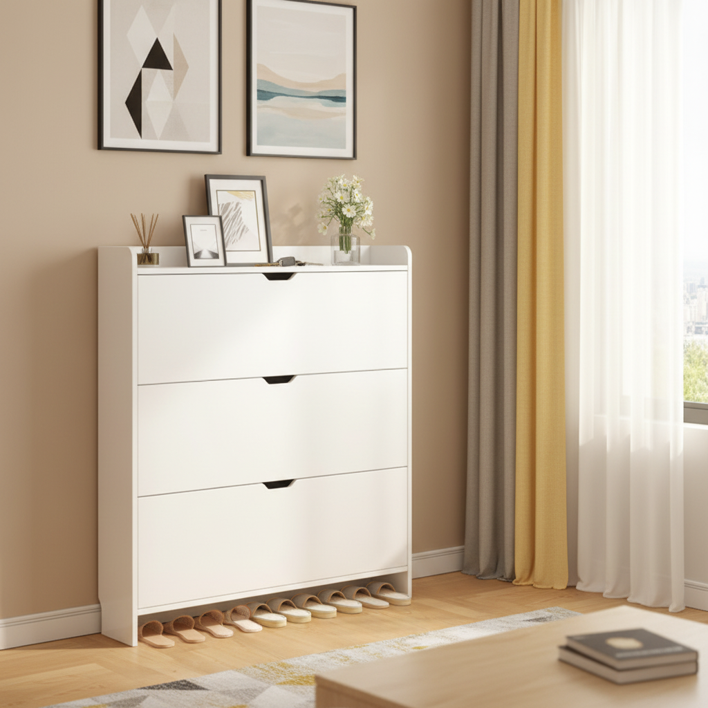 SOCE072 - Modern Minimalist White Shoe Cabinet for Entryway & Home image 2