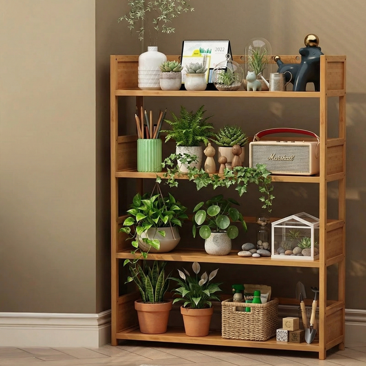 BS052 - Multi-Tier Bamboo Freestanding Storage Rack Plant Stand & Display Shelf image 1