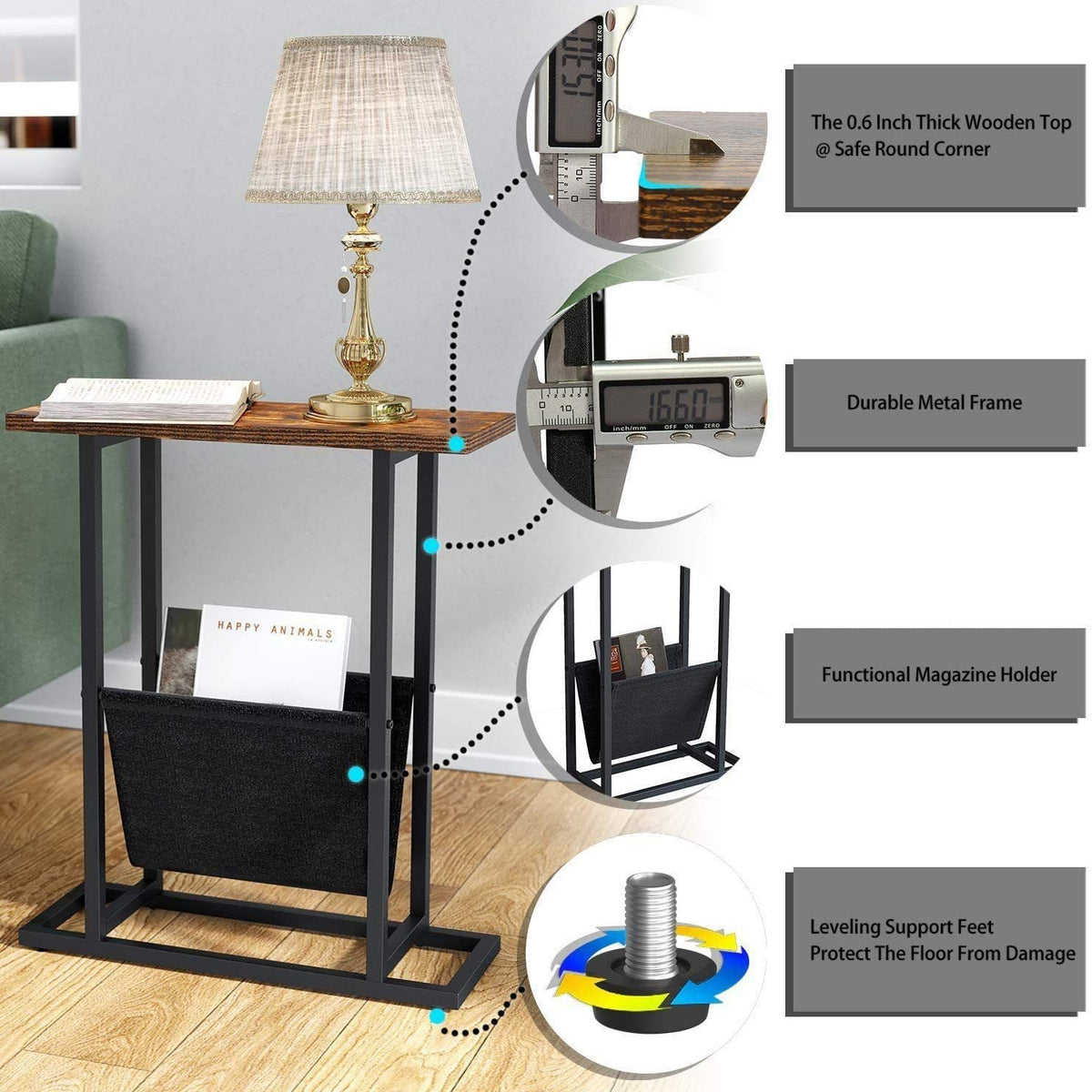 EDB043 - Narrow End Table, Small Slim Side Table with Magazine Holder image 4