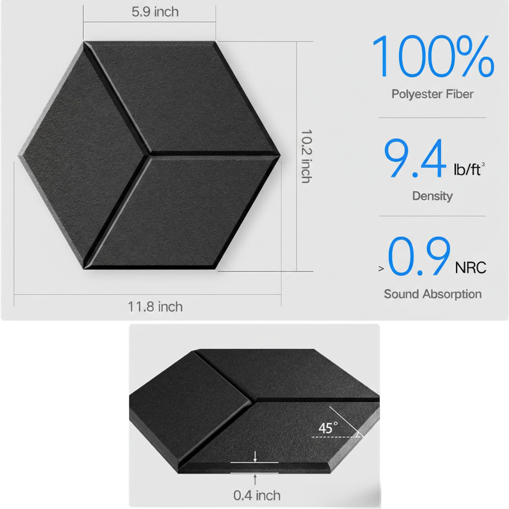 WAP009 - Hexagon Self-Adhesive Acoustic Wall Panels Sound Absorbing Wall Sticker image 5