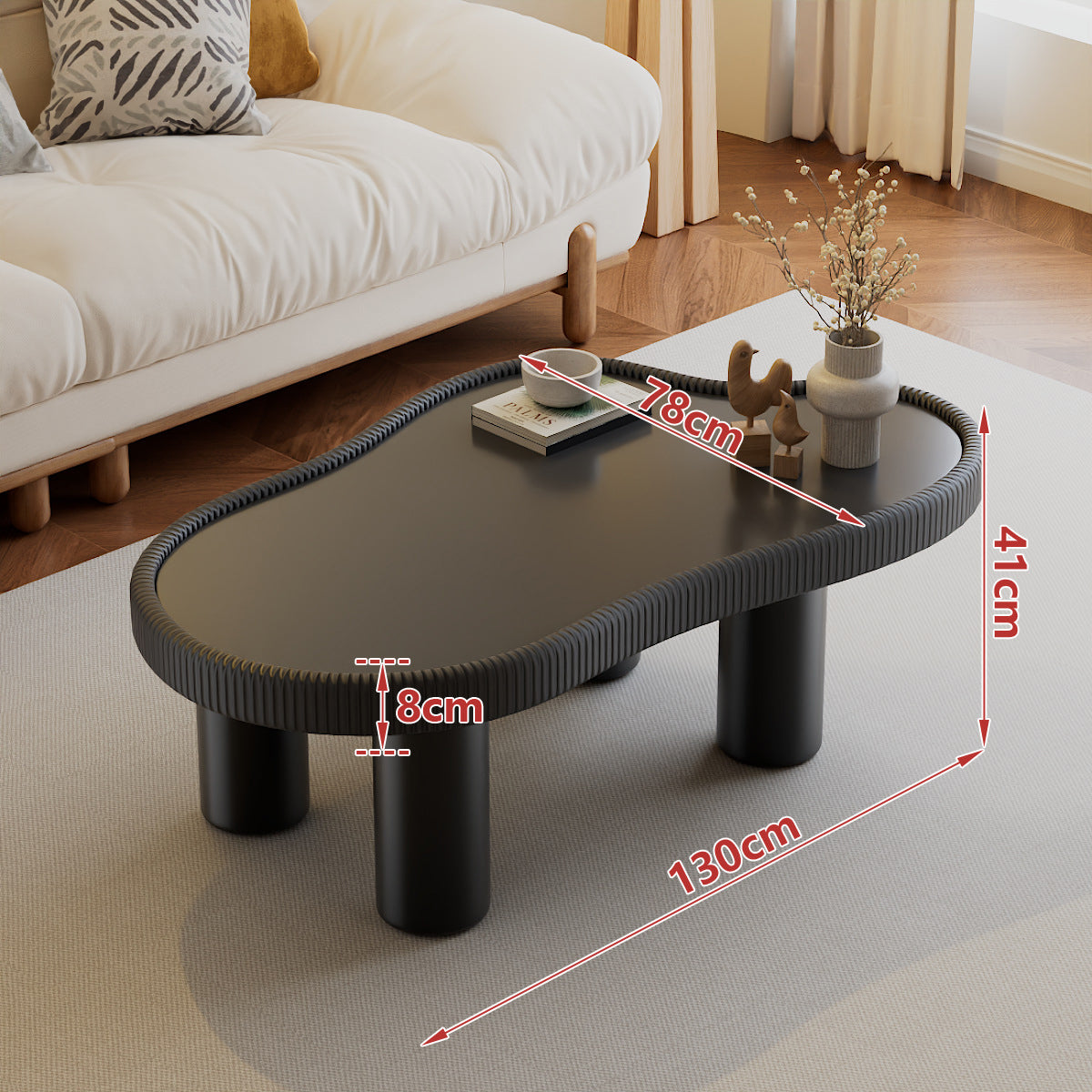 EDB046 - Modern Irregular Glass Coffee Table with Leather-Wrapped Edge image 11