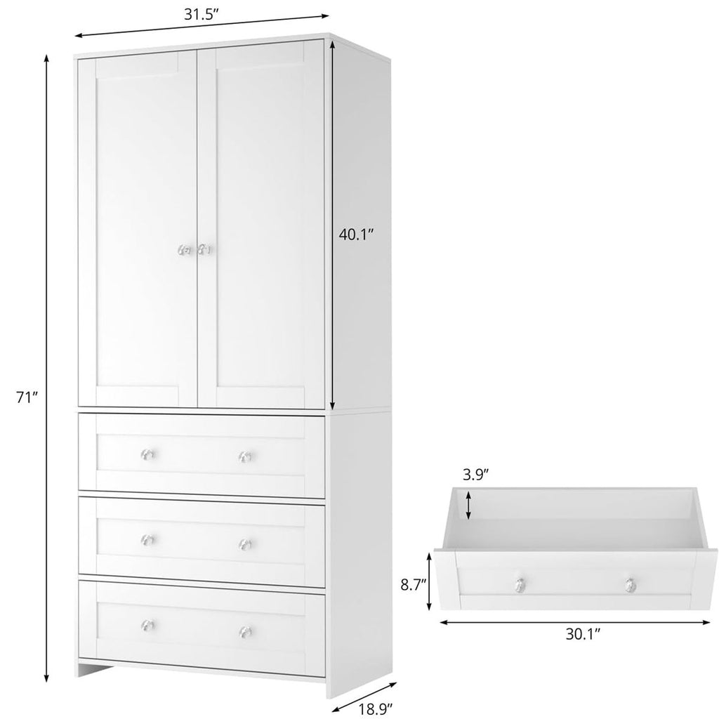 CC056 - Modern White Wardrobe Cabinet with Drawers – Tall Storage Closet image 4