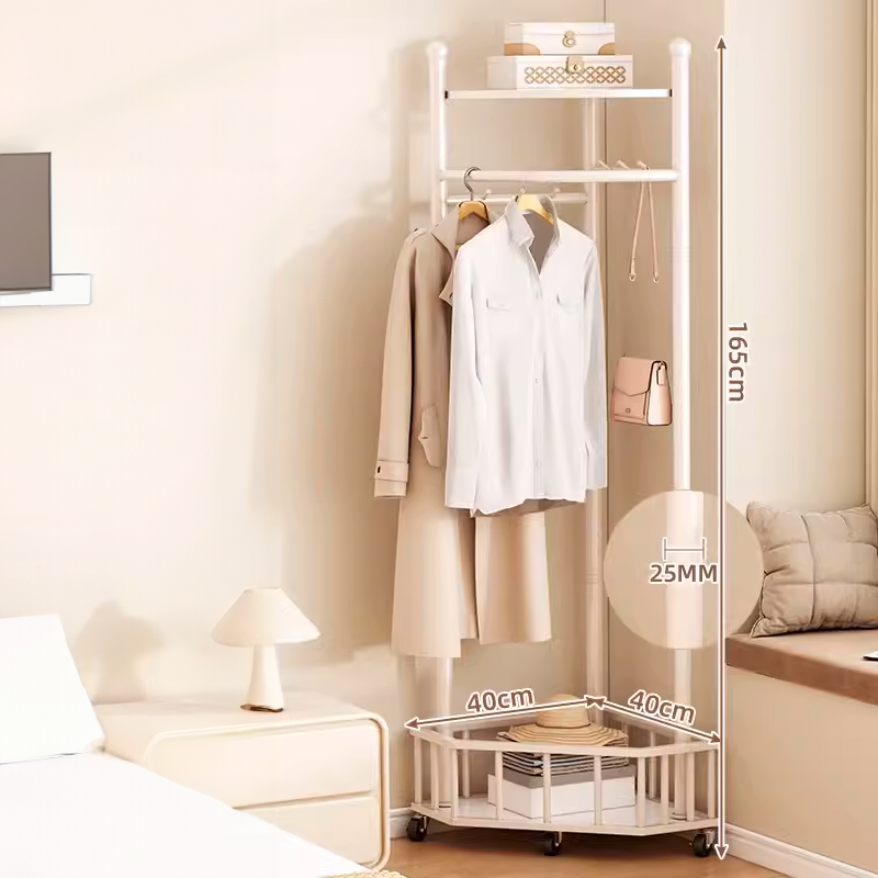 WH010 - Movable Cream Style Floor-Standing Corner Clothes Rack image 1
