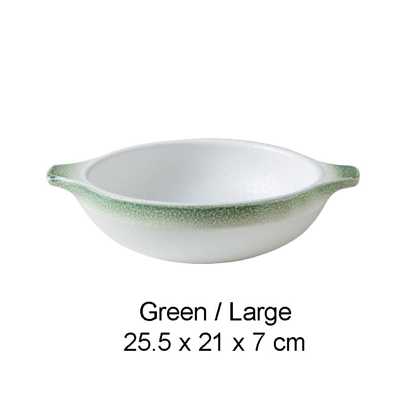 BOWL001 - White Double-Handle Ceramic Soup Plate | Underglaze Serving Dish image 7