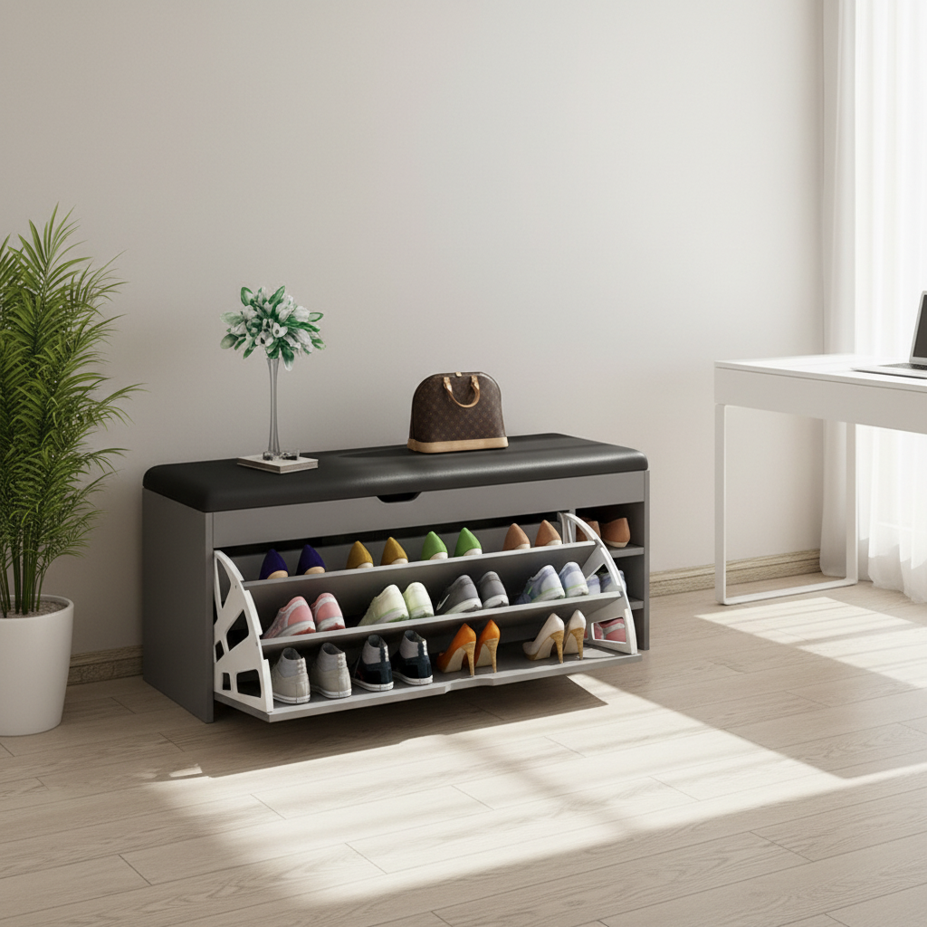 SOCE070 - Modern Entryway Shoe Storage Bench with Seating & Organizer image 1
