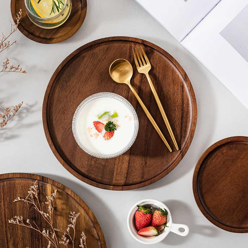 TRAY003 - Round Wooden Tray | Tea & Snack Serving Plate image 0