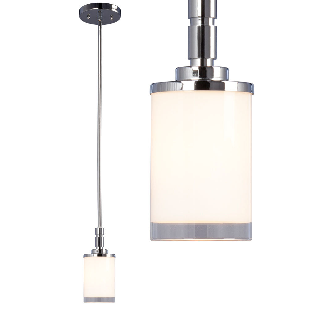914294CH - Mini Pendant - Chrome with White Opal/Clear Glass