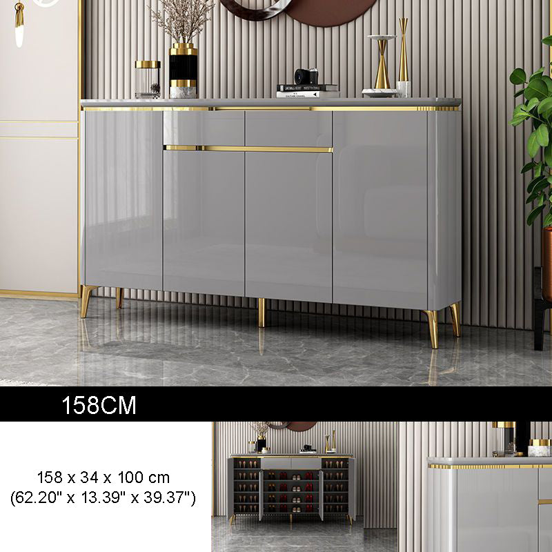 SOCE062 - Luxury Shoe Cabinet – Grey Lacquer Finish with Gold Trim Accent image 5