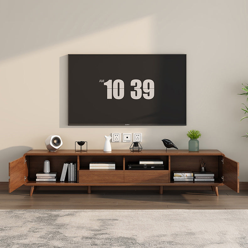 TV011 - Natural Wood-Style TV Stand with Drawers and Open Storage image 2