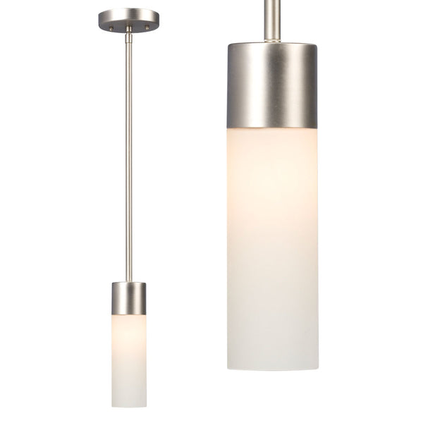 944024BN/WH - Mini Pendant w/6",12",18" Extension Rods - Brushed Nickel with White Straight Glass