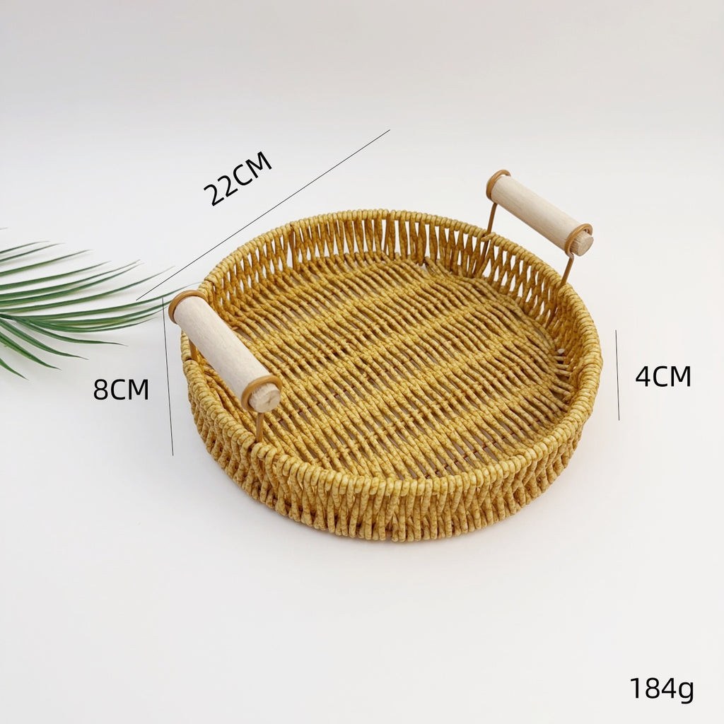 BAS012 - Round Rattan-Style Serving Tray with Handles image 4