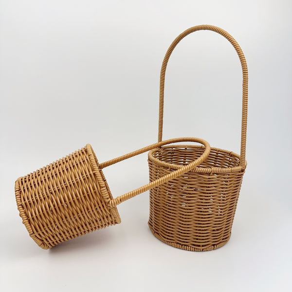 BAS002 - Elongated Handwoven Rattan-Style Basket with Handle