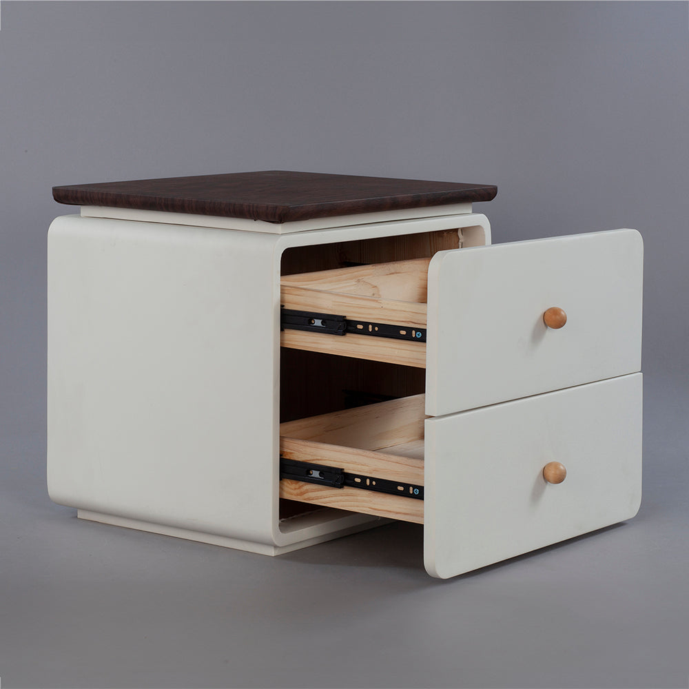 CBD025 - Elegant White Bedside Table with Two Drawers and Natural Wood Knobs image 8