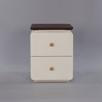 CBD025 - Elegant White Bedside Table with Two Drawers and Natural Wood Knobs image 3