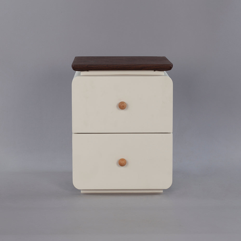 CBD025 - Elegant White Bedside Table with Two Drawers and Natural Wood Knobs image 3