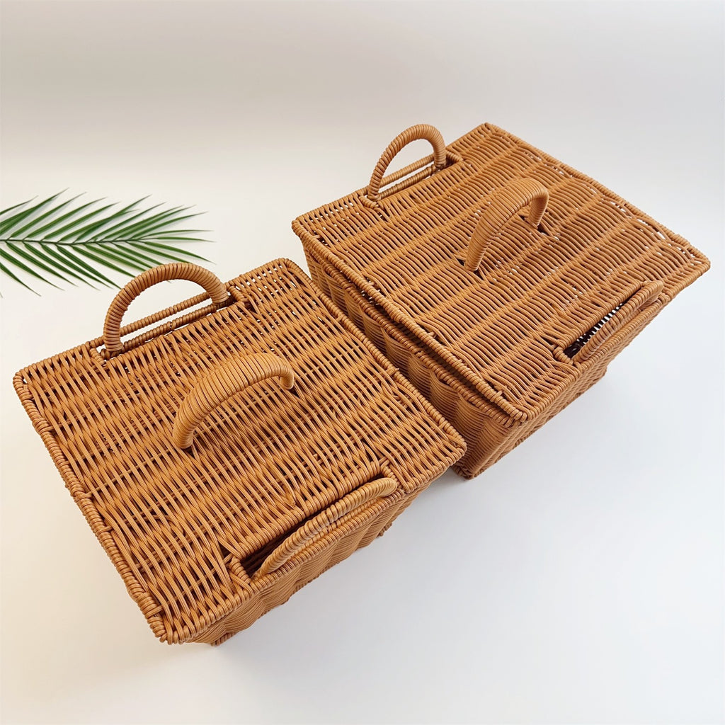 BAS007 - Rectangular Handwoven Rattan-Style Basket with Double Handles image 4