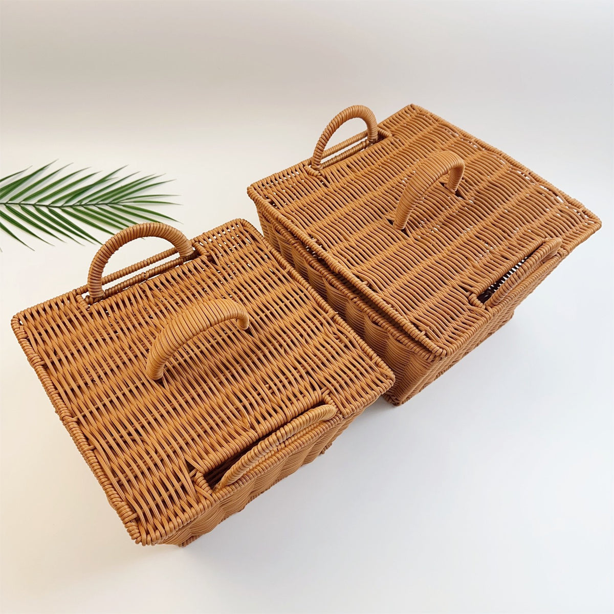 BAS007 - Rectangular Handwoven Rattan-Style Basket with Double Handles image 4