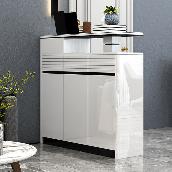 SOCE060 - Modern Glossy White Entryway Shoe Cabinet with Drawers image 2
