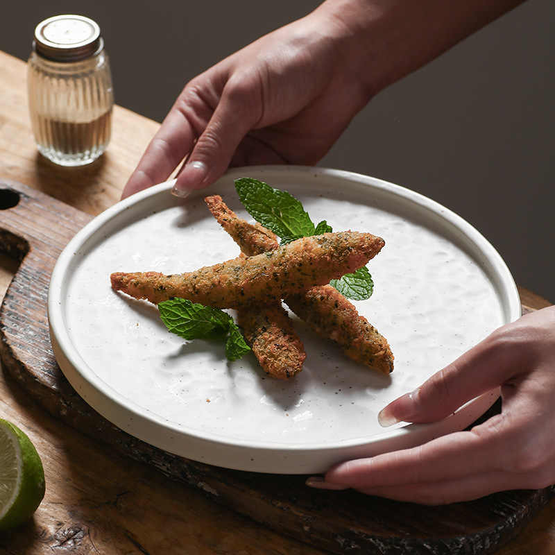 DISH004 - Japanese Ceramic Stone-Texture Flat Plate | Minimalist Dinner Dish image 1