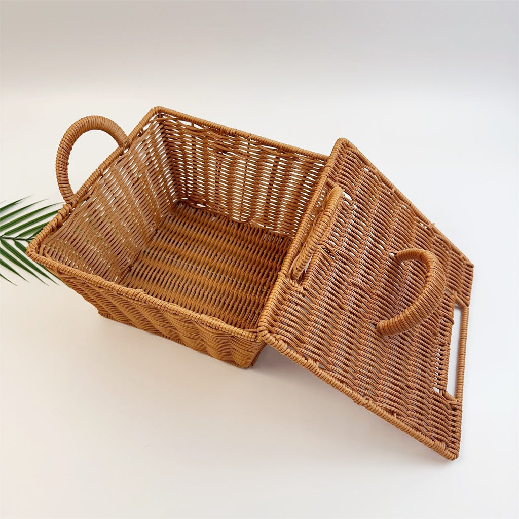 BAS007 - Rectangular Handwoven Rattan-Style Basket with Double Handles image 2