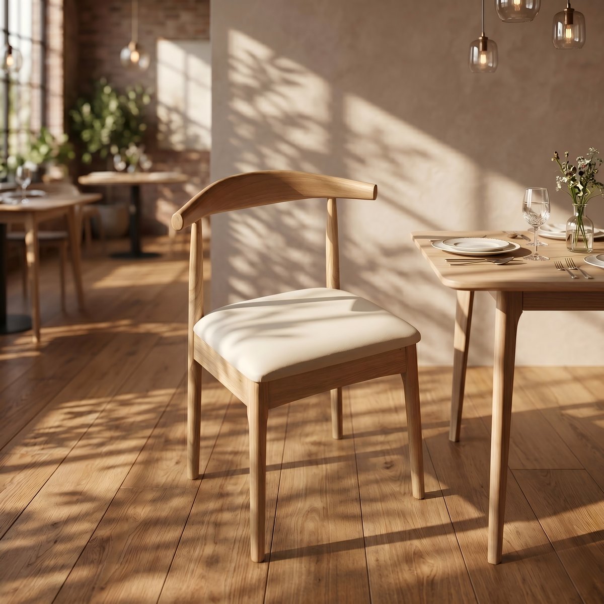 CHZ044 - Mid-Century Modern Solid Wood Dining Chair with Cushioned Seat image 1