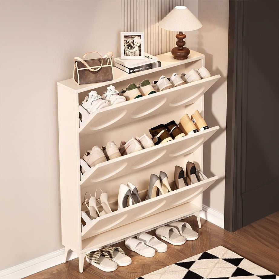 SOCE054 - Elegant French Cream 3 Flip-Down Doors Shoe Cabinet image 1