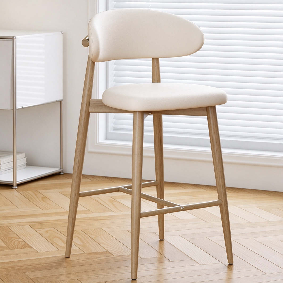 CHZ048 - Japandi Counter Height Bar Stool, Modern Upholstered Kitchen Island Chair with Curved Backrest