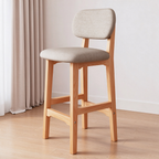 CHZ049 - Modern Wood Bar Stool with Back - Upholstered Linen Counter Height Stool for Kitchen Island & Home Bar