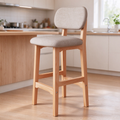 CHZ049 - Modern Wood Bar Stool with Back - Upholstered Linen Counter Height Stool for Kitchen Island & Home Bar