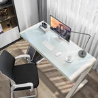 GD013 - Modern Z-Shaped Tempered Glass Computer Desk with Metal Frame