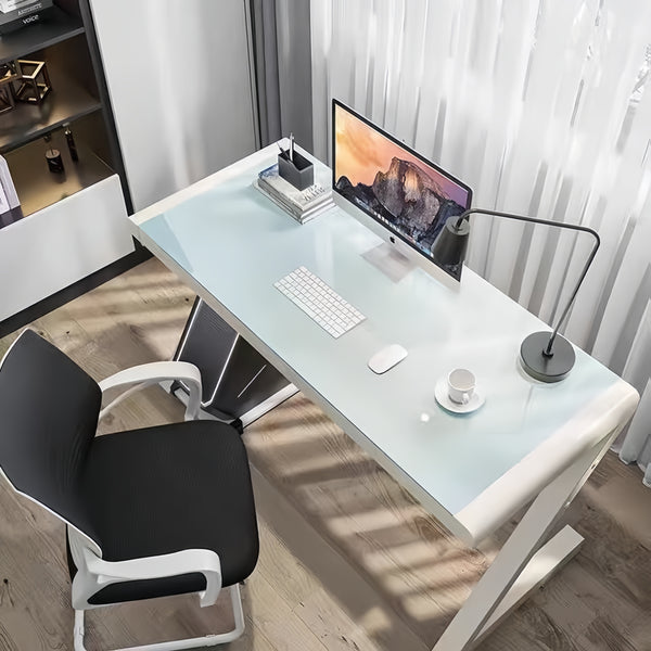 GD013 - Modern Z-Shaped Tempered Glass Computer Desk with Metal Frame