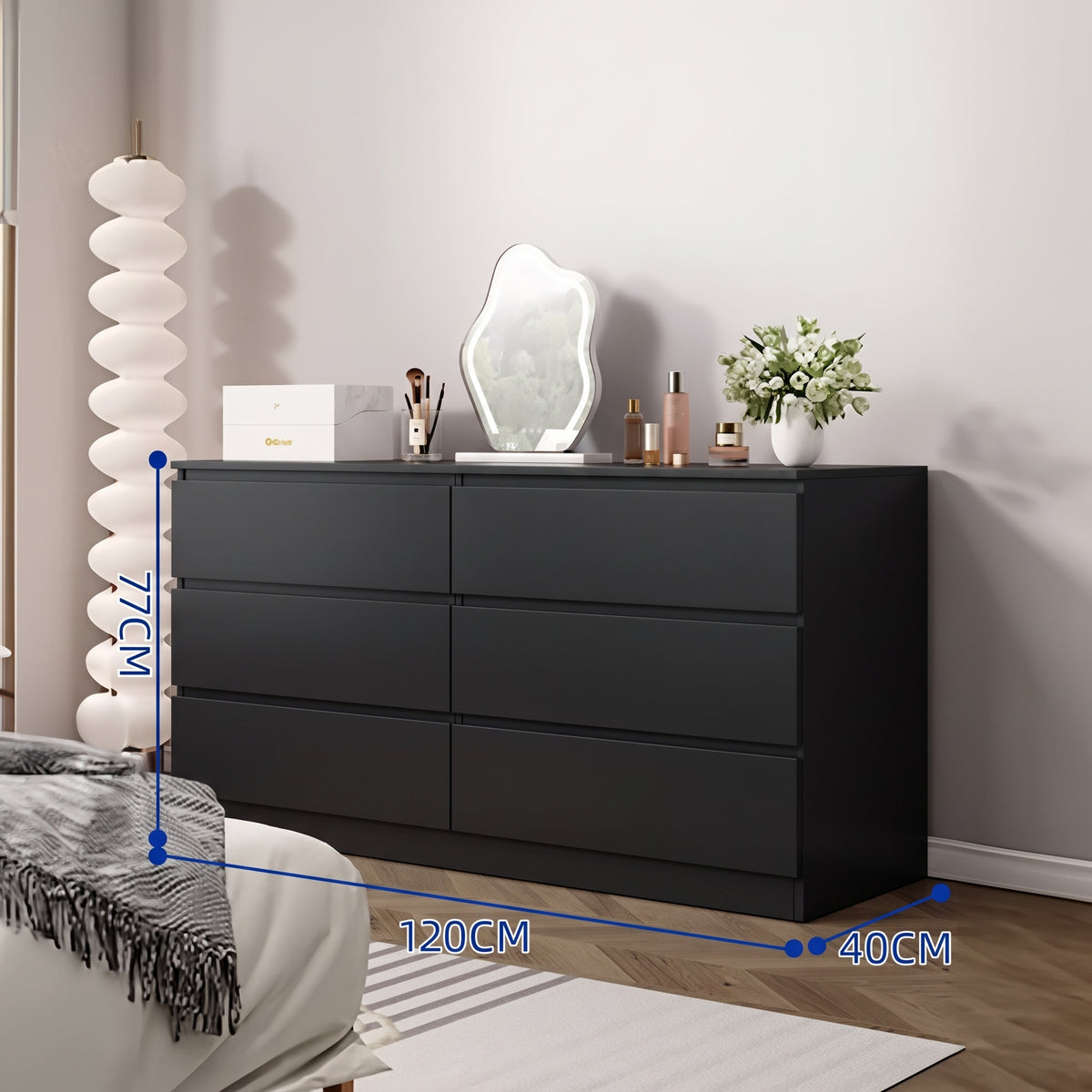 CBD038 - Modern Black Handleless Double Dresser – 6 & 8 Drawer Storage Chest