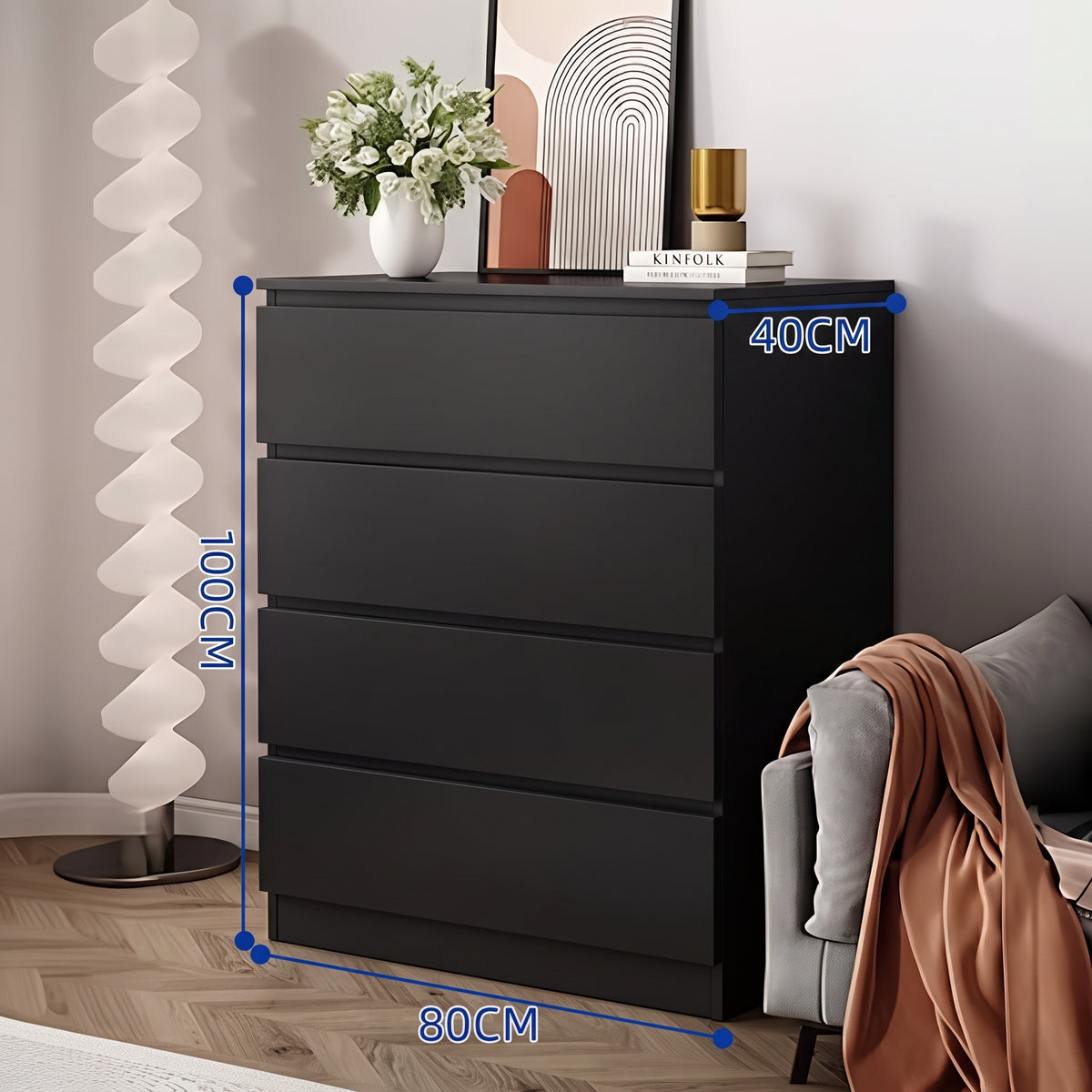 CBD037 - Modern Black Wooden Dresser - Multi-Drawer Storage Cabinet