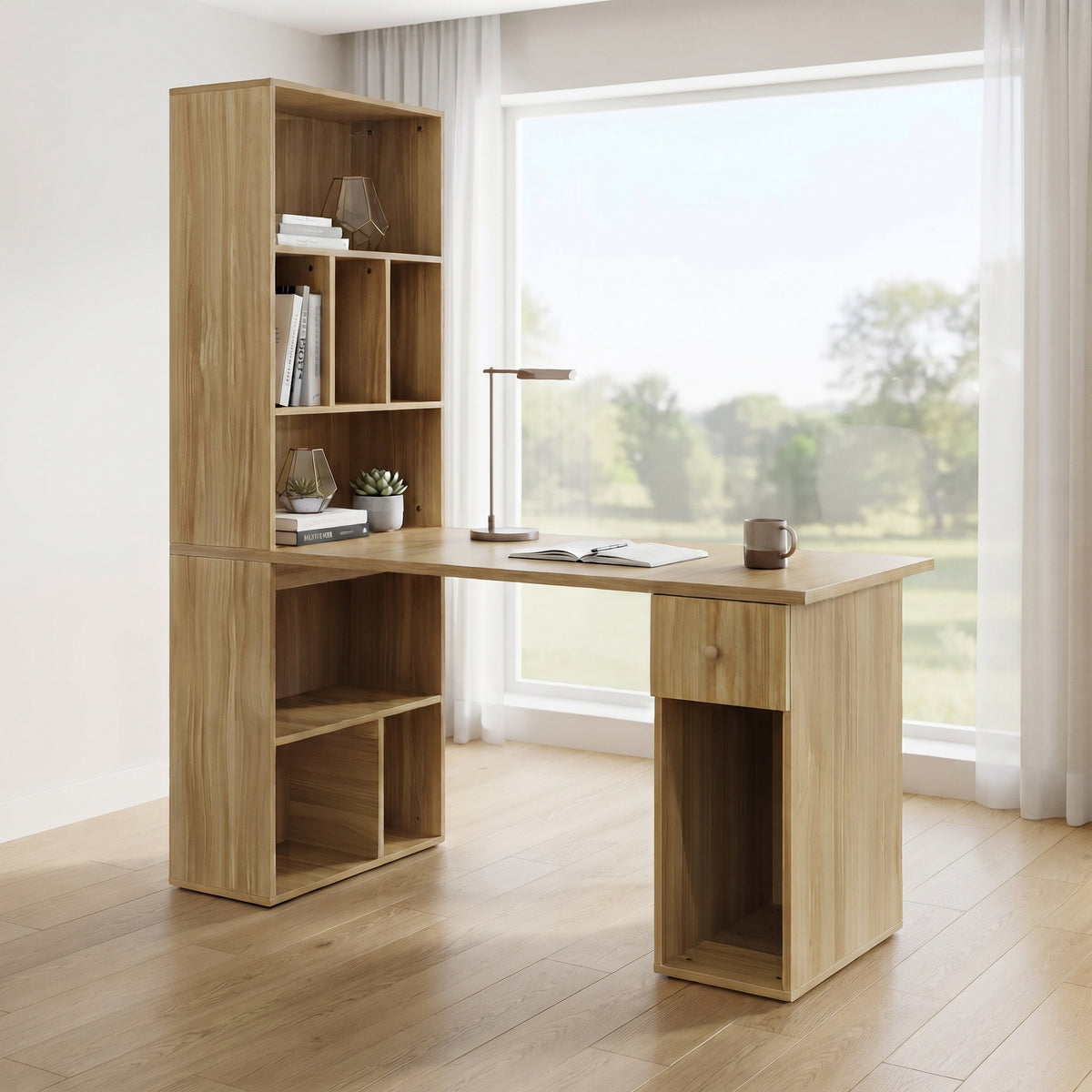 CD005-Corner Desk Bookshelf Integrated with Drawer