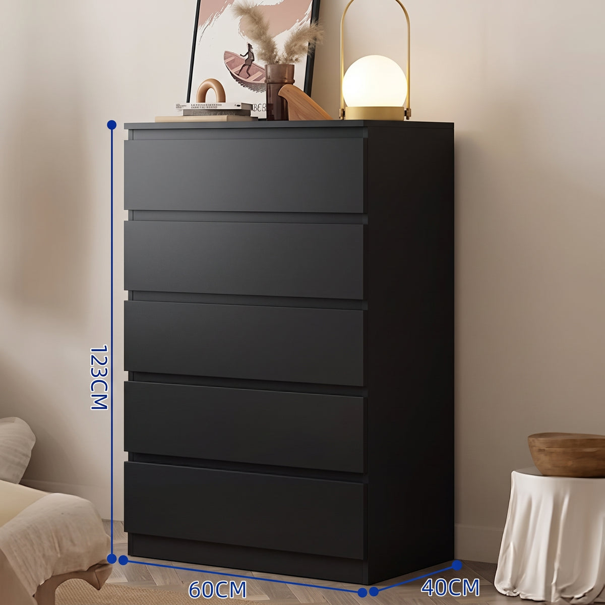 CBD037 - Modern Black Wooden Dresser - Multi-Drawer Storage Cabinet