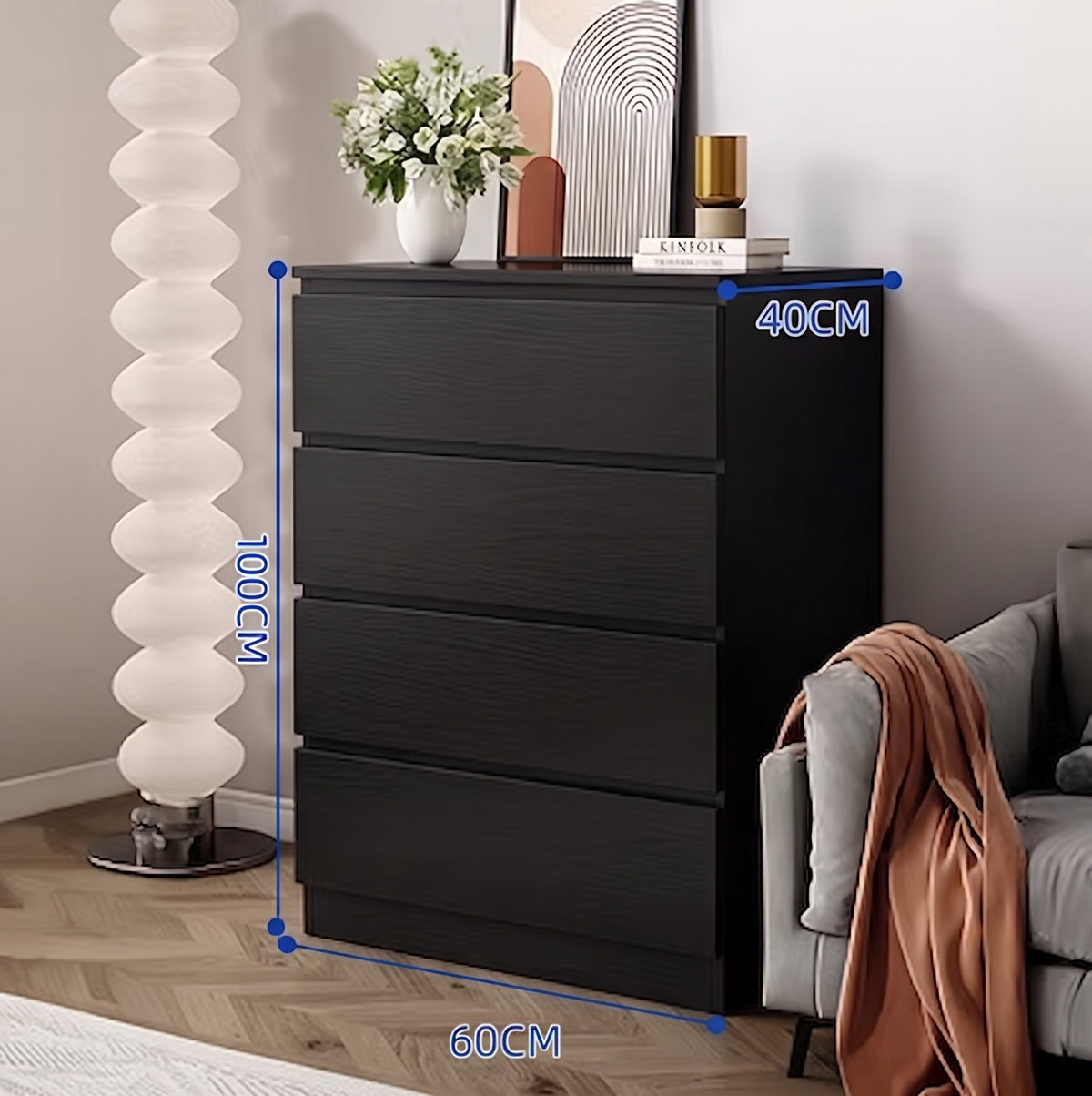 CBD037 - Modern Black Wooden Dresser - Multi-Drawer Storage Cabinet