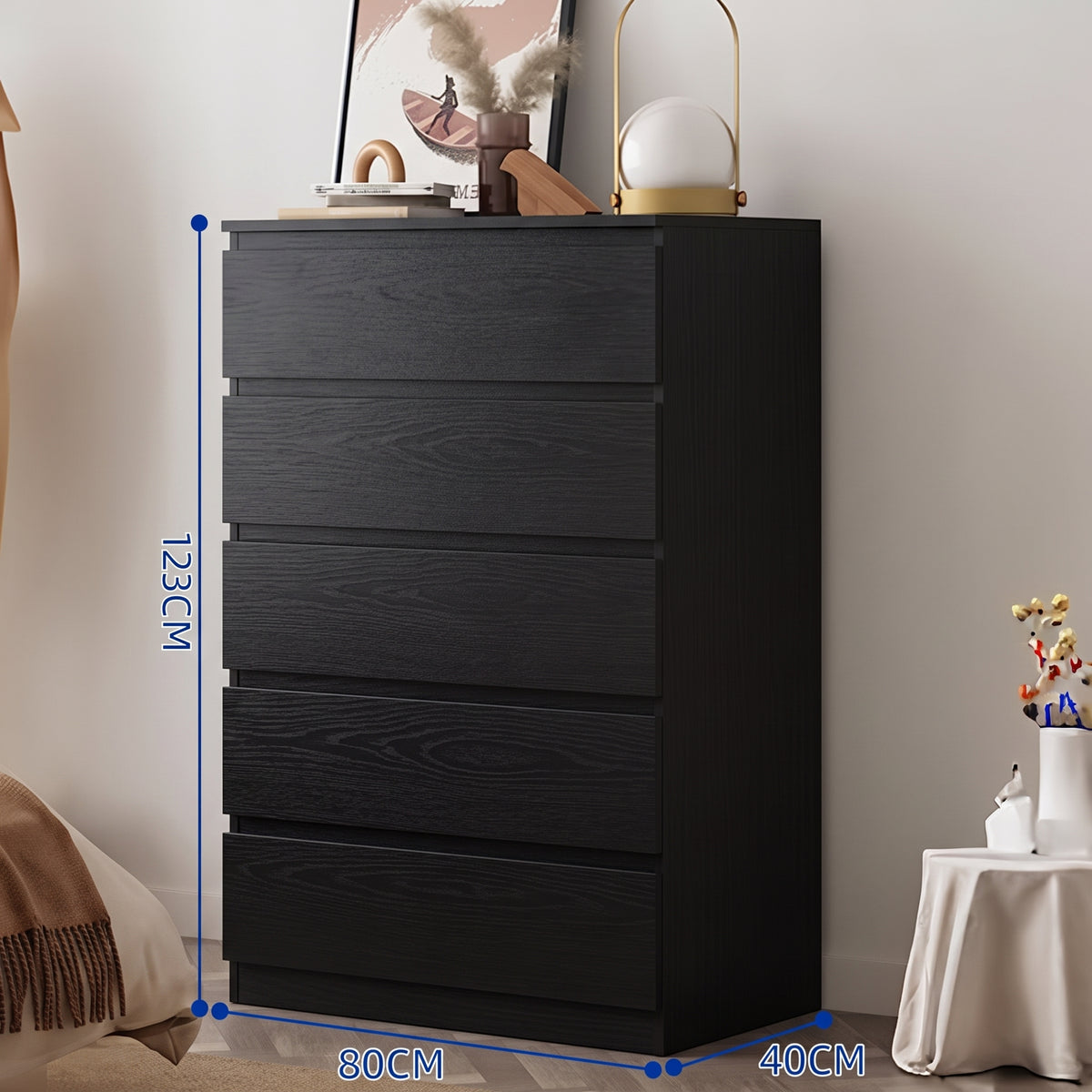 CBD037 - Modern Black Wooden Dresser - Multi-Drawer Storage Cabinet
