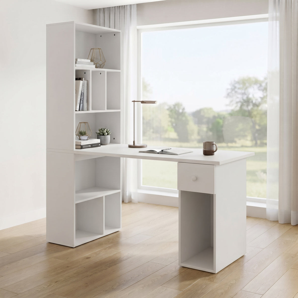 CD005-Corner Desk Bookshelf Integrated with Drawer