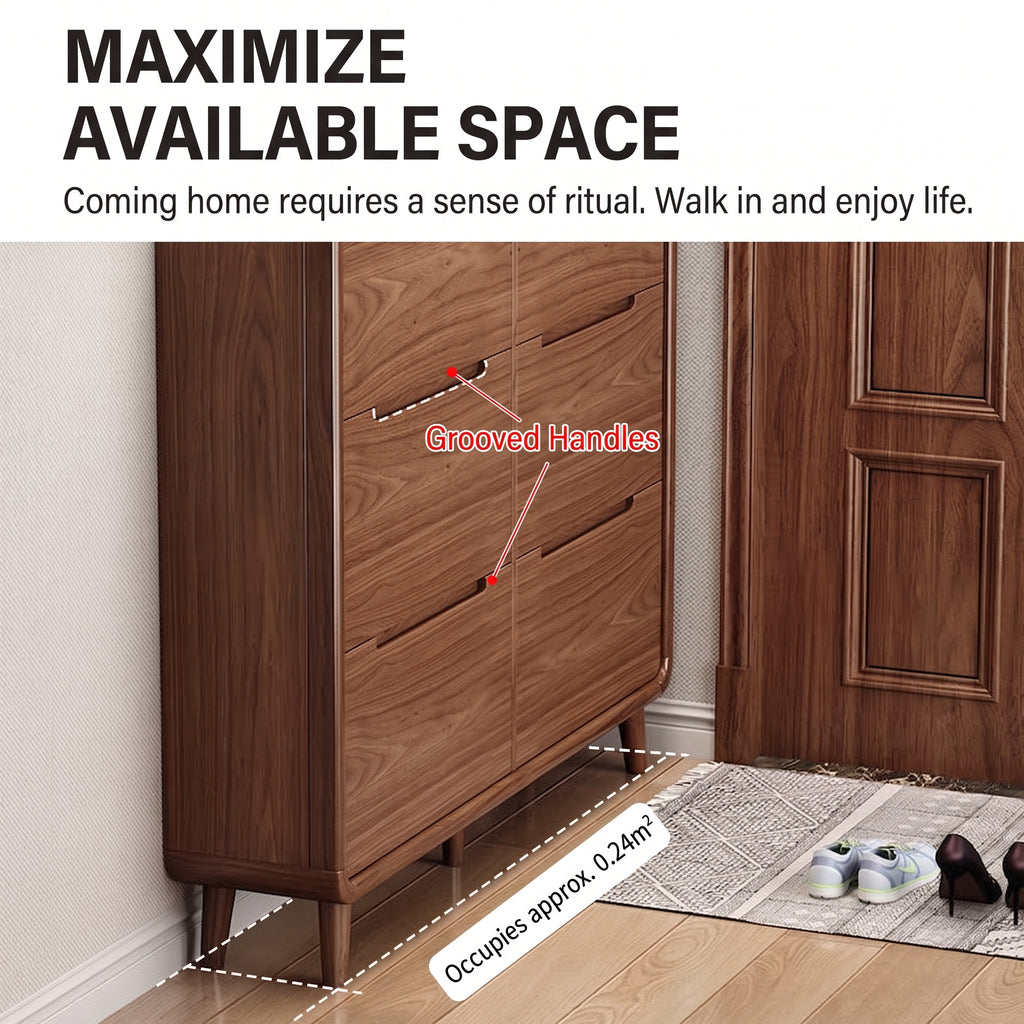 SOCE079 -  Walnut Look Shoe Cabinet - Ultra-Slim Walnut Entryway Organizer
